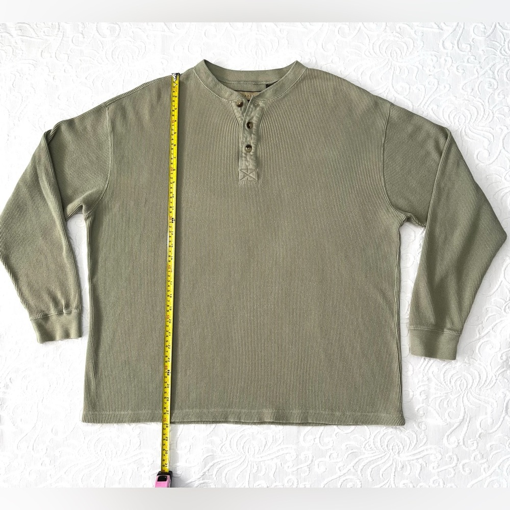 Naturalife Men’s Vintage 90s Henley Khaki Olive Waffle Thermal Cotton Shirt XL - Picture 6 of 6